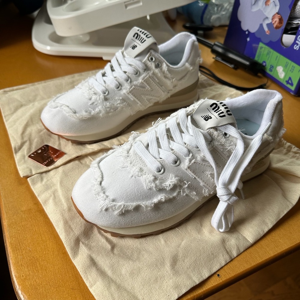 Miu Miu White Distressed Sneakers